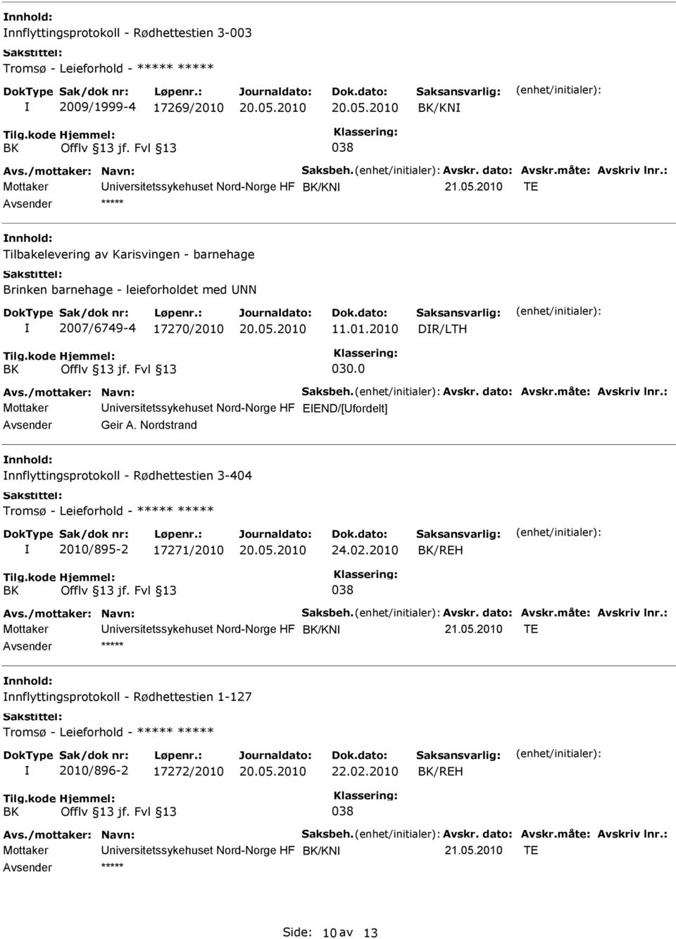 0 Mottaker niversitetssykehuset Nord-Norge HF EEND/[fordelt] Avsender Geir A.