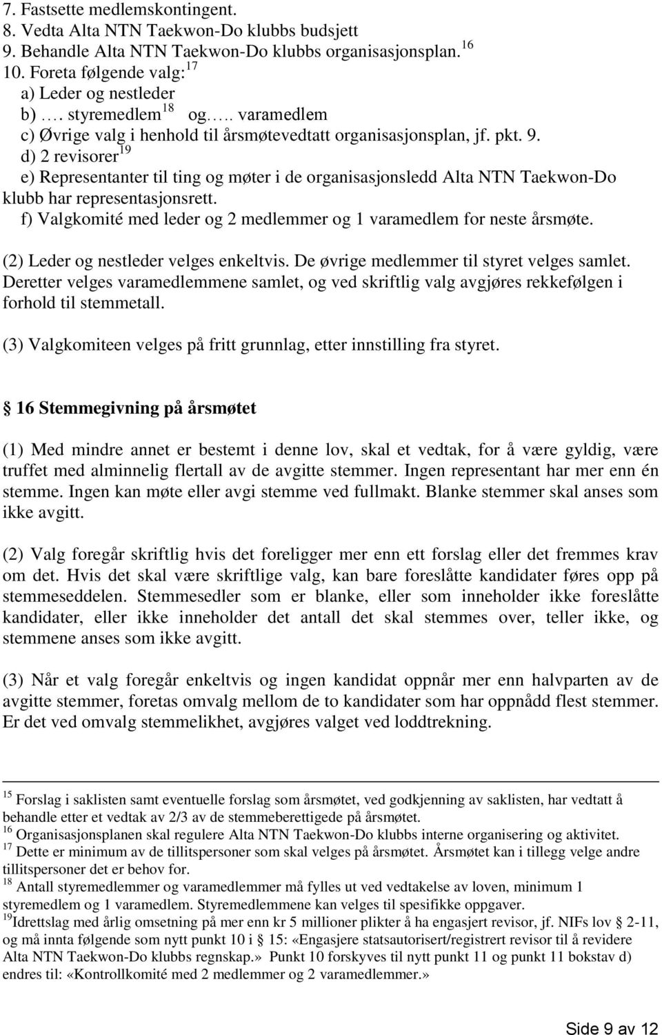 d) 2 revisorer 19 e) Representanter til ting og møter i de organisasjonsledd Alta NTN Taekwon-Do klubb har representasjonsrett.