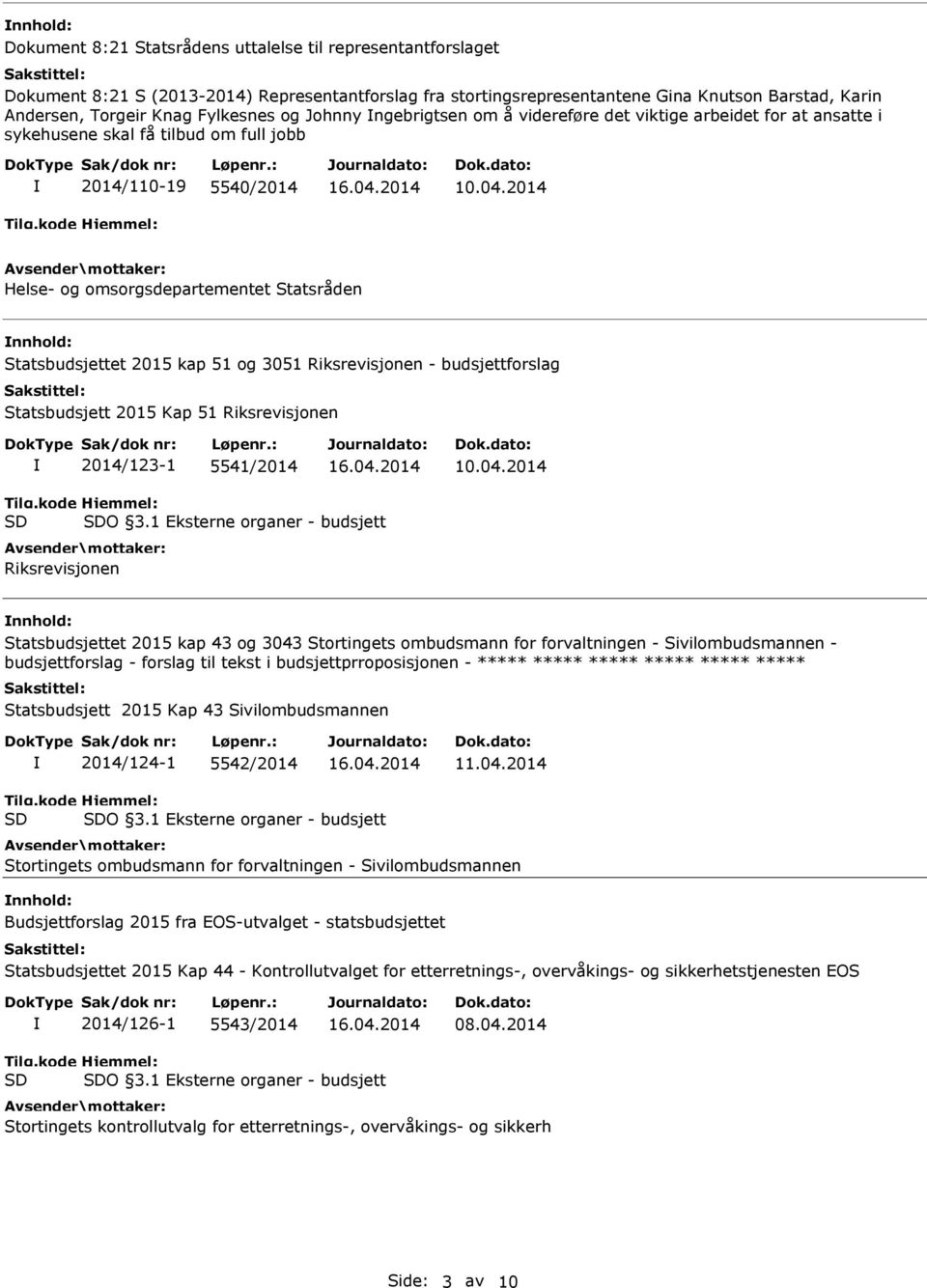 kap 51 og 3051 Riksrevisjonen - budsjettforslag Statsbudsjett 2015 Kap 51 Riksrevisjonen 2014/123-1 5541/2014 O 3.