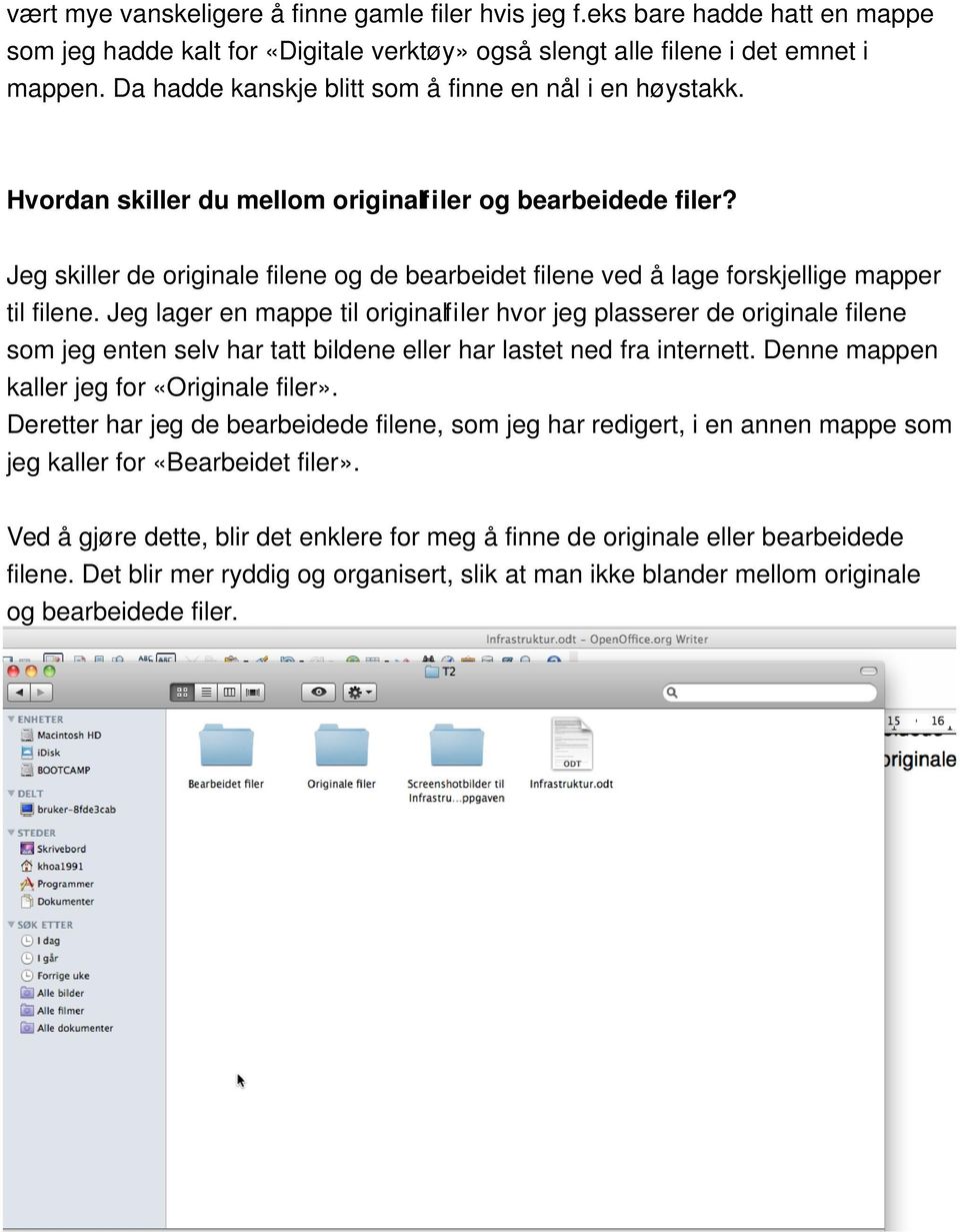 Jeg skiller de originale filene og de bearbeidet filene ved å lage forskjellige mapper til filene.