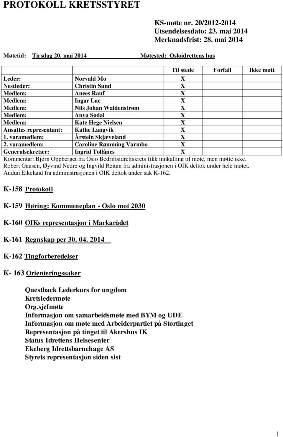 Sødal X Medlem: Kate Hege Nielsen X Ansattes representant: Kathe Langvik X 1. varamedlem: Årstein Skjæveland X 2.