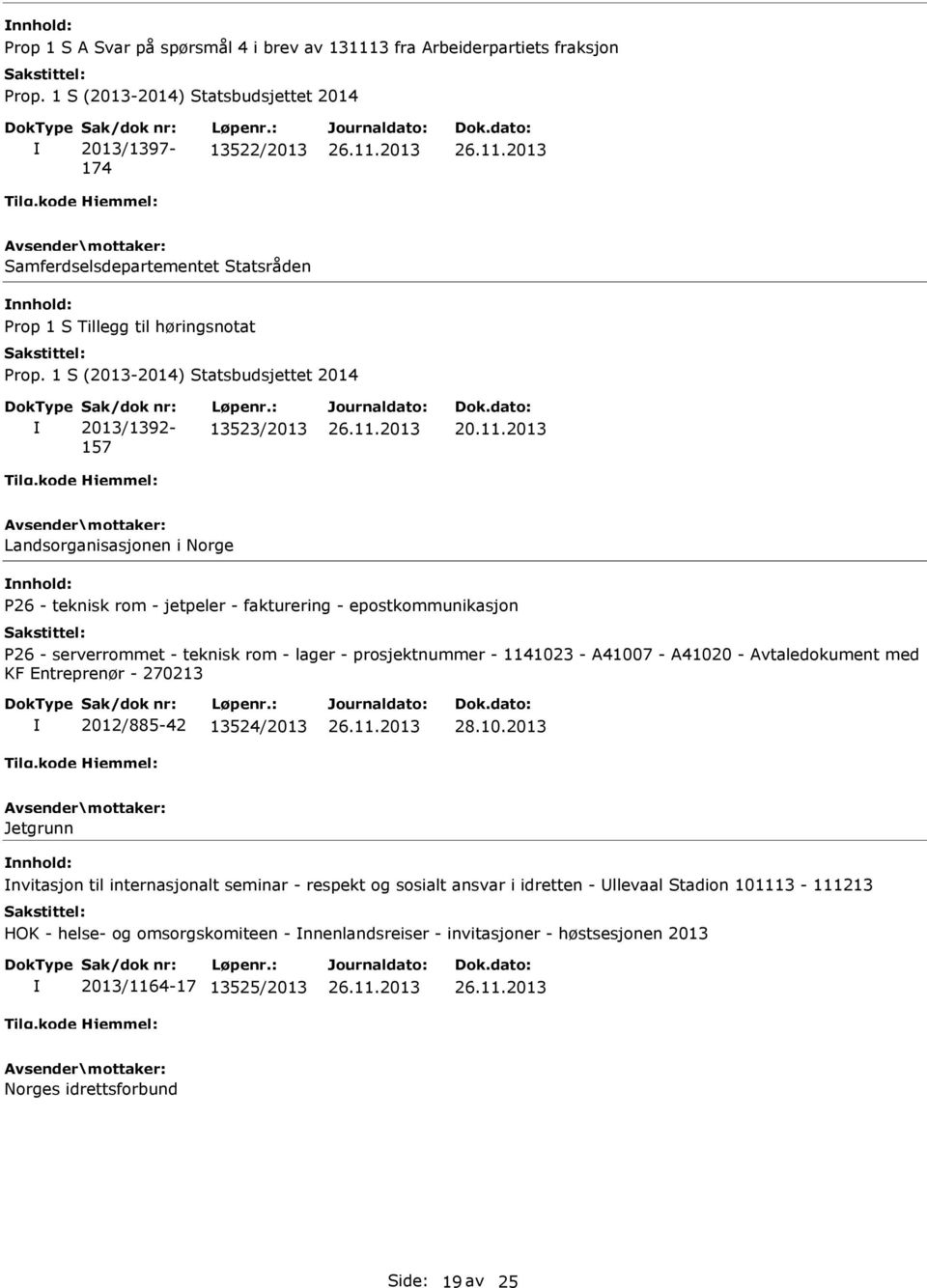 2013 Landsorganisasjonen i Norge P26 - teknisk rom - jetpeler - fakturering - epostkommunikasjon P26 - serverrommet - teknisk rom - lager - prosjektnummer - 1141023 - A41007 -