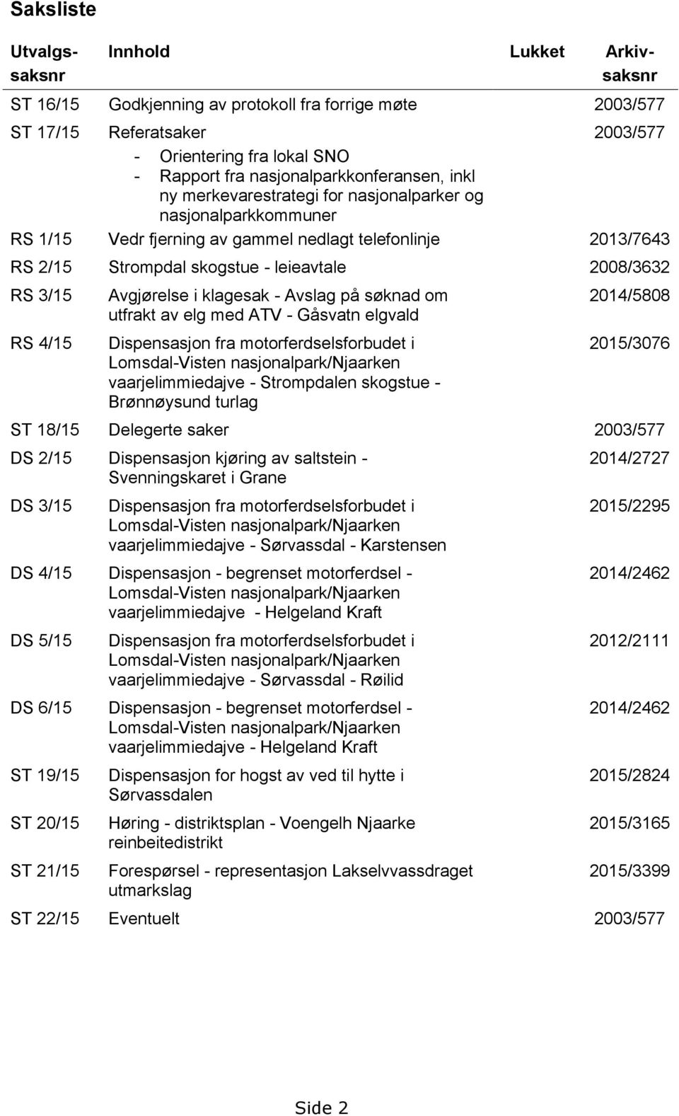 2008/3632 RS 3/15 RS 4/15 Avgjørelse i klagesak - Avslag på søknad om utfrakt av elg med ATV - Gåsvatn elgvald Dispensasjon fra motorferdselsforbudet i Lomsdal-Visten nasjonalpark/njaarken