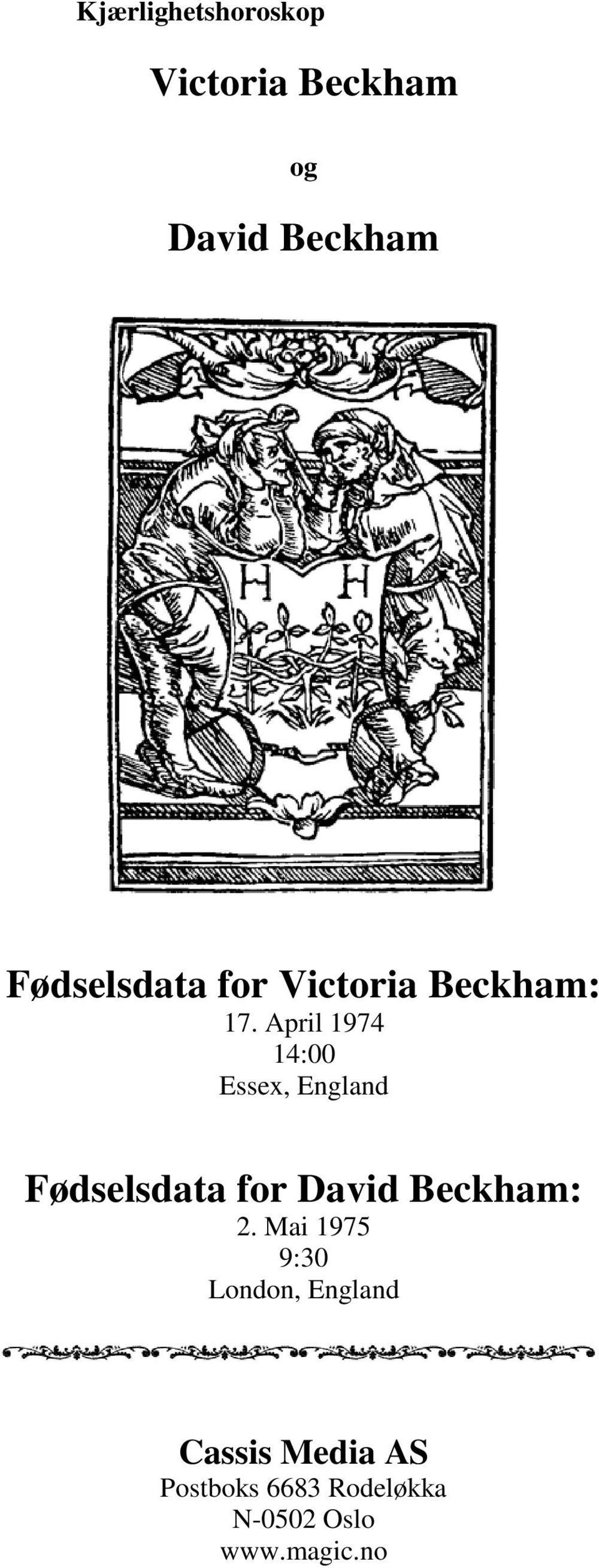 April 1974 14:00 Essex, England Fødselsdata for David Beckham: