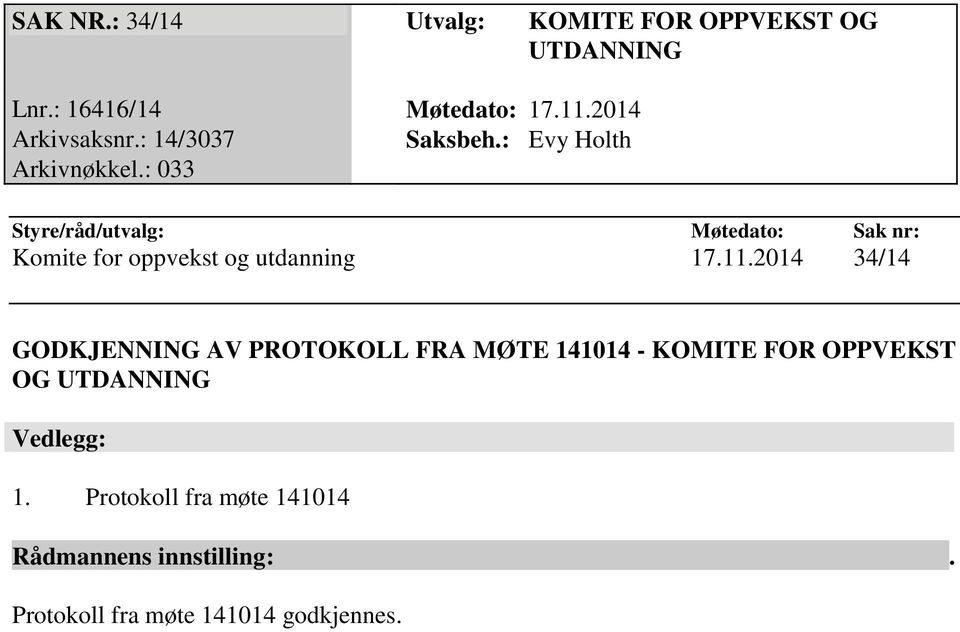 : 033 Komite for oppvekst og utdanning 17.11.