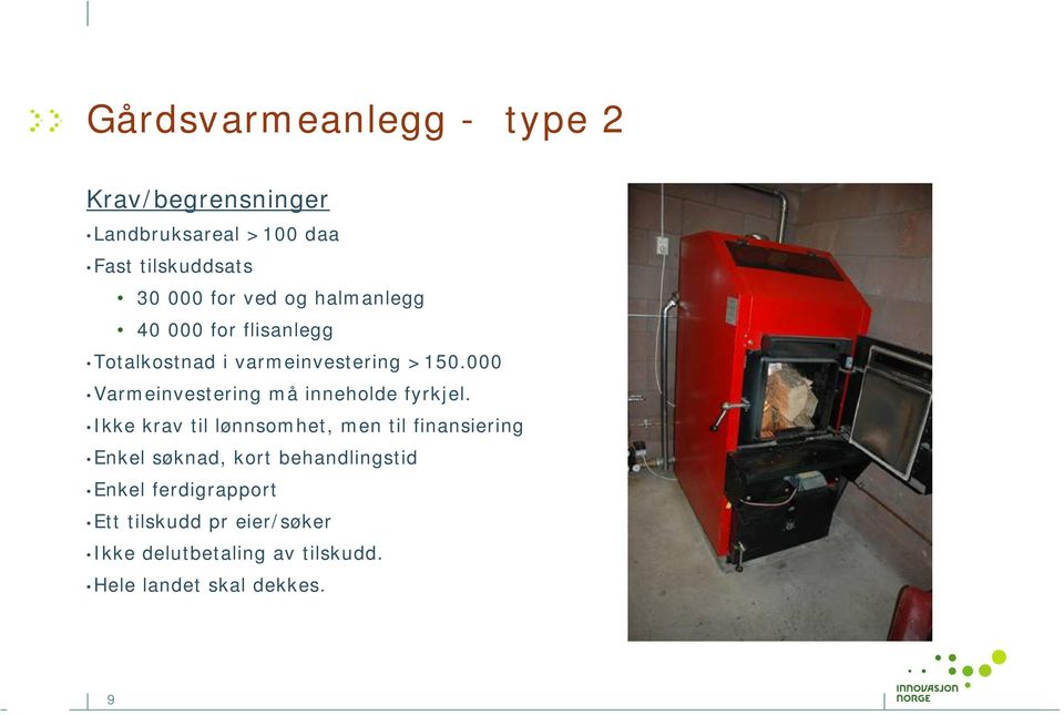 000 Varmeinvestering må inneholde fyrkjel.