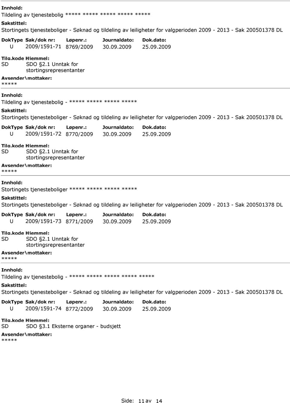 1 nntak for Stortingets tjenesteboliger 2009/1591-73 8771/2009 O 2.