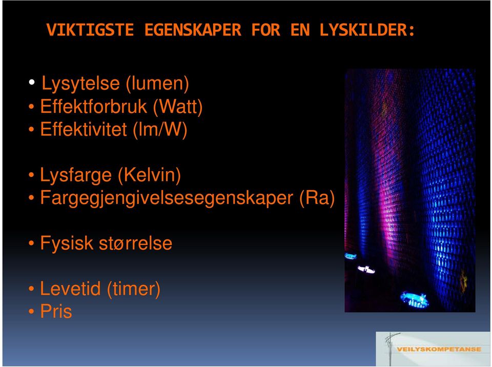 Effektivitet (lm/w) Lysfarge (Kelvin)