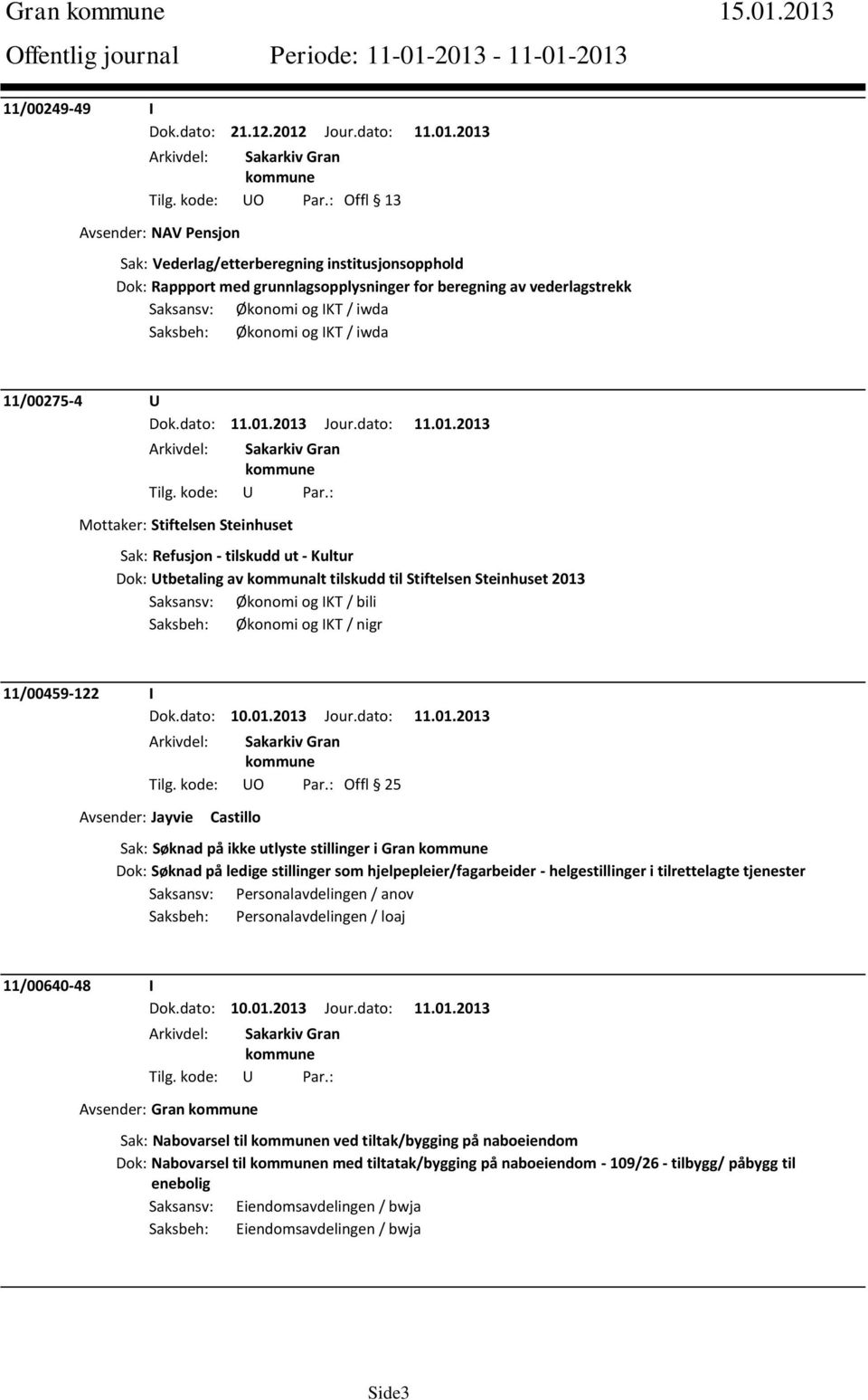 vederlagstrekk Saksansv: Økonomi og IKT / iwda Saksbeh: Økonomi og IKT / iwda 11/00275-4 U Mottaker: Stiftelsen Steinhuset Sak: Refusjon - tilskudd ut - Kultur Dok: Utbetaling av kommunalt tilskudd