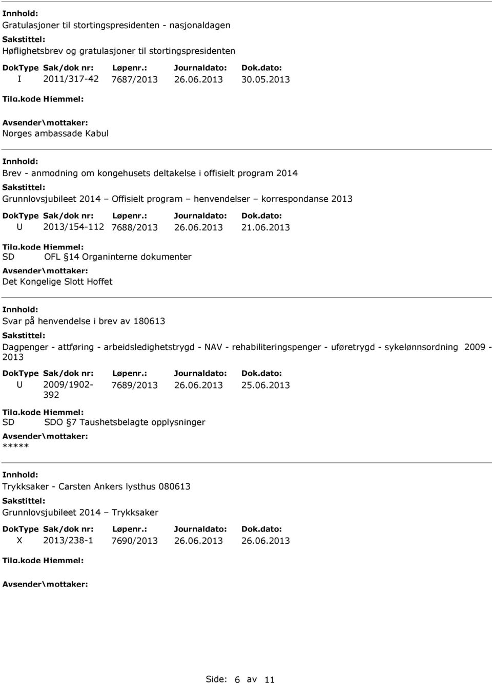 kode SD Hjemmel: OFL 14 Organinterne dokumenter Det Kongelige Slott Hoffet Svar på henvendelse i brev av 180613 Dagpenger - attføring - arbeidsledighetstrygd - NAV - rehabiliteringspenger -