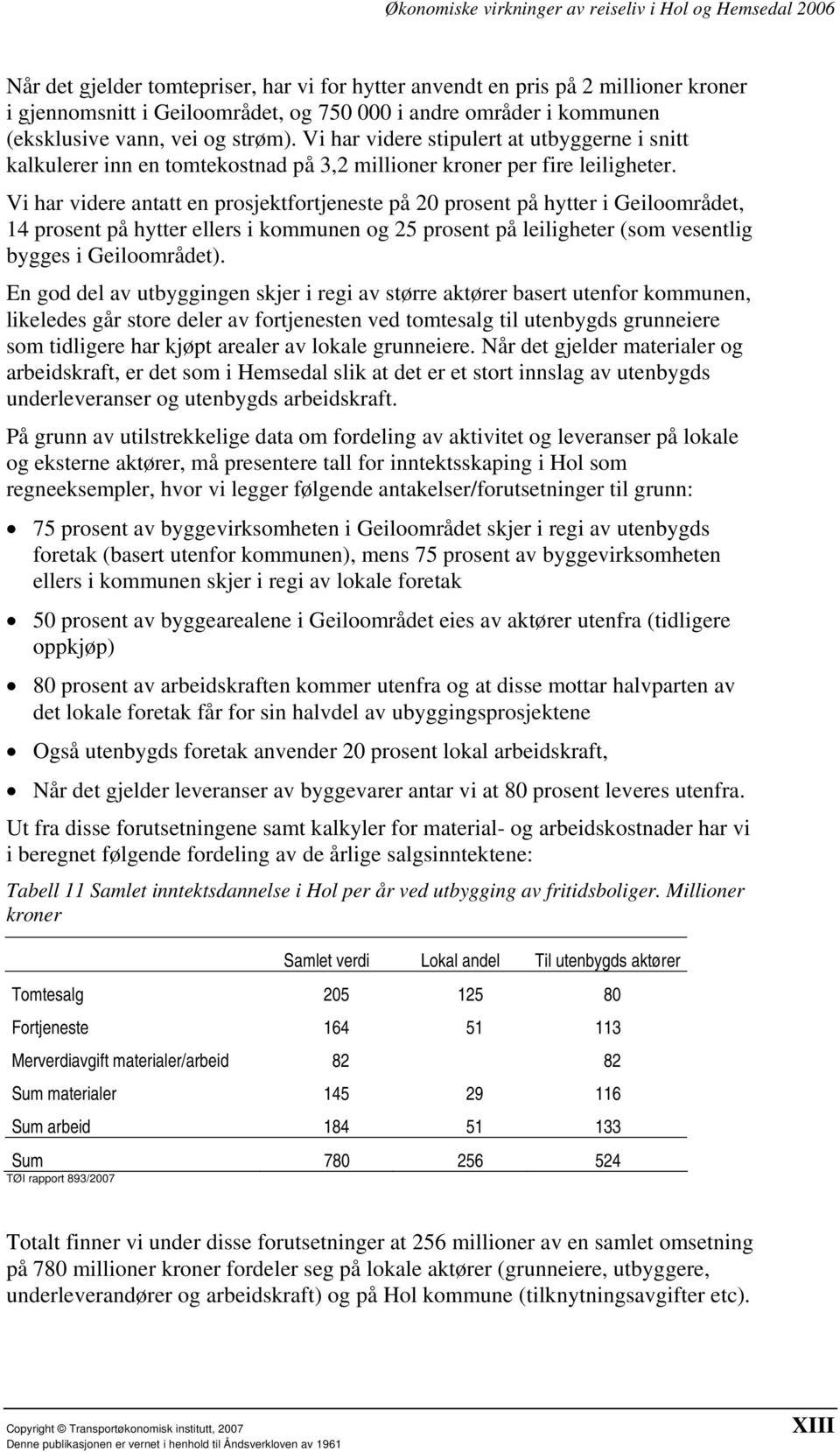 Vi har videre antatt en prosjektfortjeneste på 20 prosent på hytter i Geiloområdet, 14 prosent på hytter ellers i kommunen og 25 prosent på leiligheter (som vesentlig bygges i Geiloområdet).