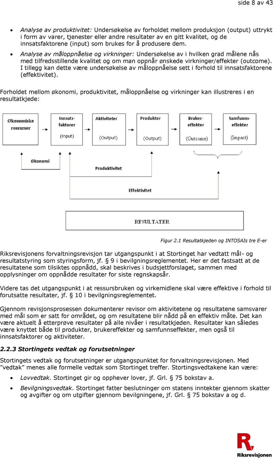 Analyse av måloppnåelse og virkninger: Undersøkelse av i hvilken grad målene nås med tilfredsstillende kvalitet og om man oppnår ønskede virkninger/effekter (outcome).