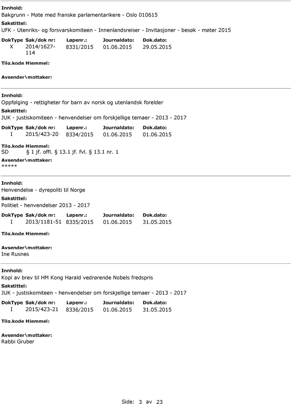 : 8331/2015 nnhold: Oppfølging - rettigheter for barn av norsk og utenlandsk forelder JUK - justiskomiteen - henvendelser om forskjellige temaer - 2013-2017 2015/423-20 8334/2015