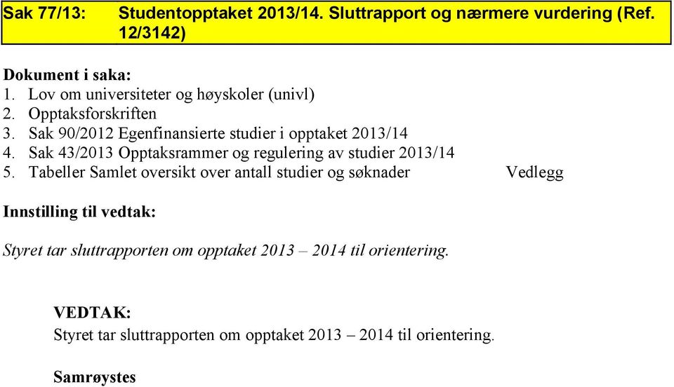 Sak 90/2012 Egenfinansierte studier i opptaket 2013/14 4.