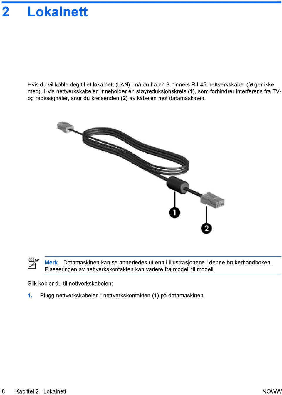 kabelen mot datamaskinen. Merk Datamaskinen kan se annerledes ut enn i illustrasjonene i denne brukerhåndboken.