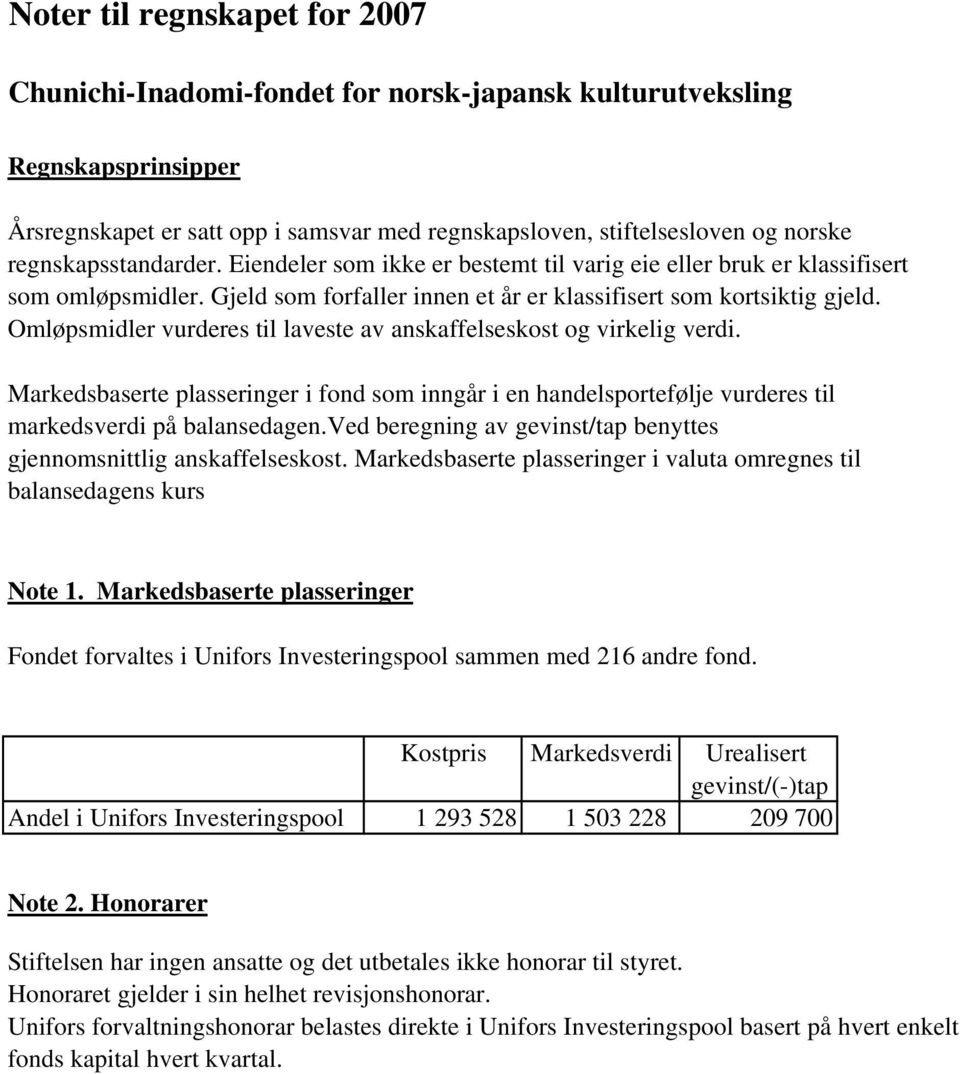 Omløpsmidler vurderes til laveste av anskaffelseskost og virkelig verdi. Markedsbaserte plasseringer i fond som inngår i en handelsportefølje vurderes til markedsverdi på balansedagen.