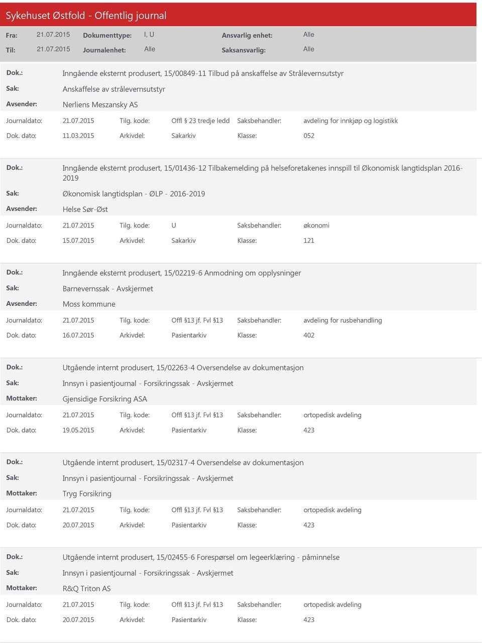 2015 Arkivdel: Sakarkiv 052 Inngående eksternt produsert, 15/01436-12 Tilbakemelding på helseforetakenes innspill til Økonomisk langtidsplan 2016-2019 Økonomisk langtidsplan - ØLP - 2016-2019 Helse