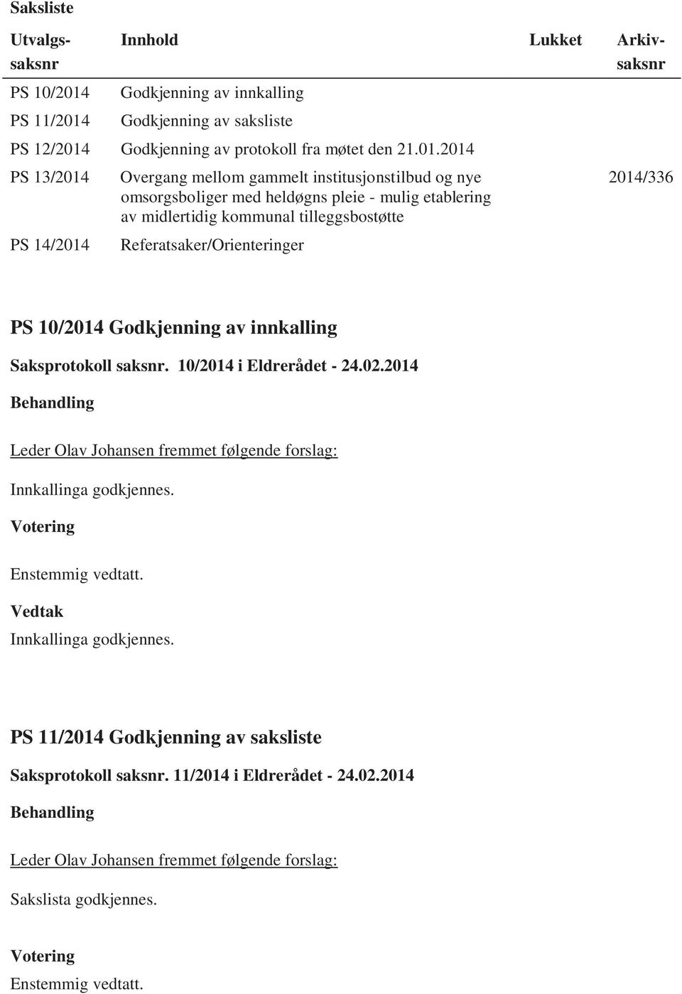 2014 PS 13/2014 Overgang mellom gammelt institusjonstilbud og nye omsorgsboliger med heldøgns pleie - mulig etablering av midlertidig kommunal tilleggsbostøtte