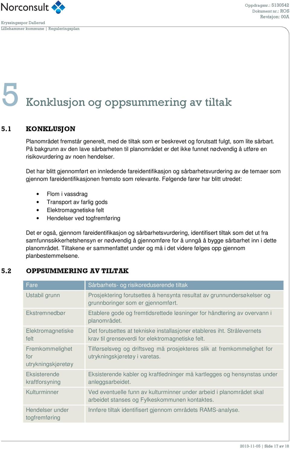 Det har blitt gjennomført en innledende fareidentifikasjon og sårbarhetsvurdering av de temaer som gjennom fareidentifikasjonen fremsto som relevante.