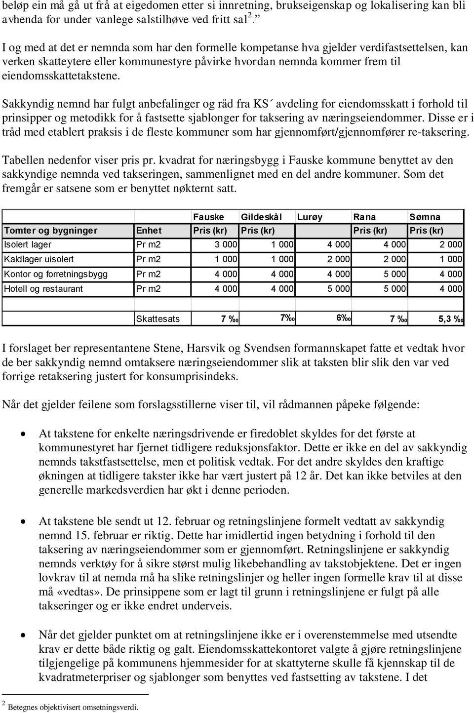 Sakkyndig nemnd har fulgt anbefalinger og råd fra KS avdeling for eiendomsskatt i forhold til prinsipper og metodikk for å fastsette sjablonger for taksering av næringseiendommer.