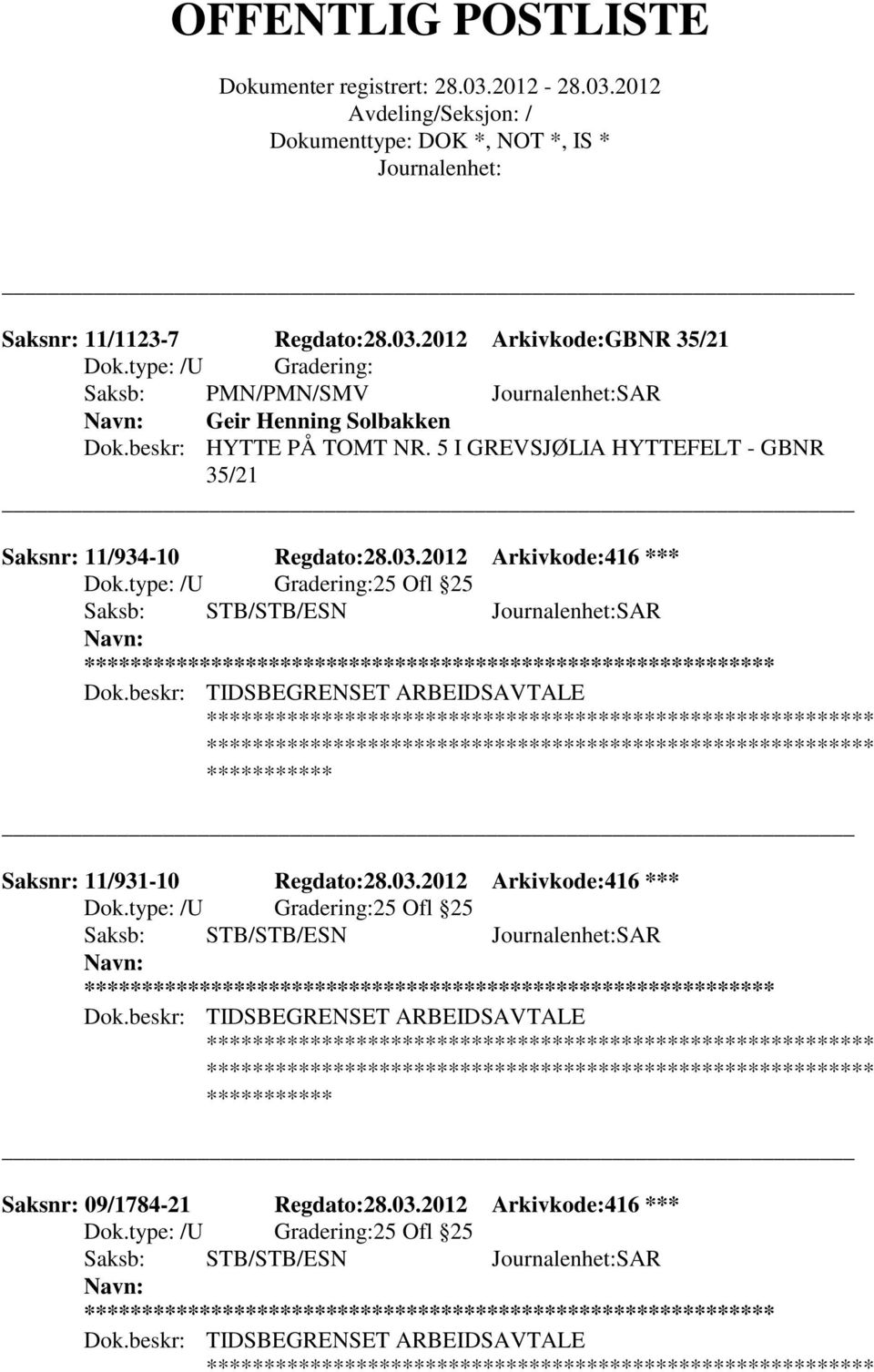 beskr: HYTTE PÅ TOMT NR. 5 I GREVSJØLIA HYTTEFELT - GBNR 35/21 Saksnr: 11/934-10 Regdato:28.