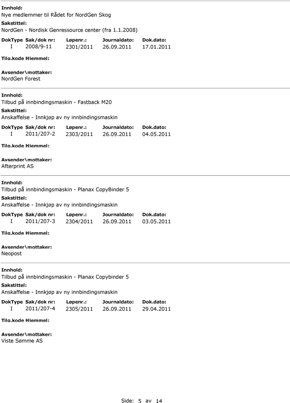 05.2011 Afterprint AS Tilbud på innbindingsmaskin - Planax CopyBinder 5 Anskaffelse - nnkjøp av ny innbindingsmaskin 2011/207-3 2304/2011 03.