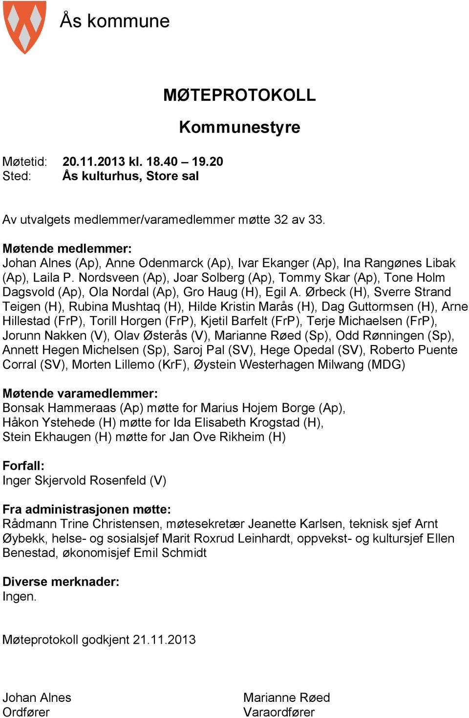 Nordsveen (Ap), Joar Solberg (Ap), Tommy Skar (Ap), Tone Holm Dagsvold (Ap), Ola Nordal (Ap), Gro Haug (H), Egil A.