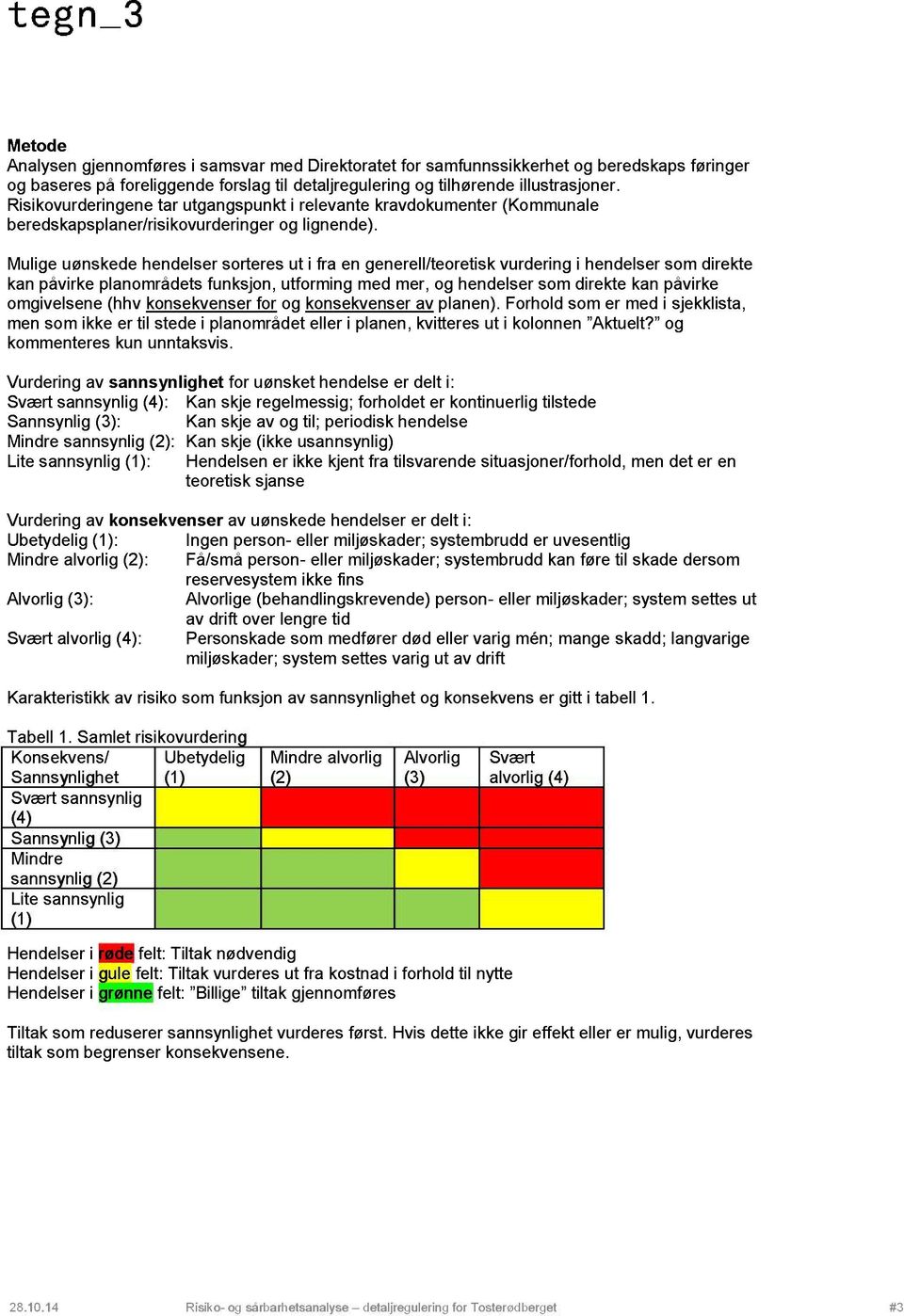 Mulige uønskede hendelser sorteres ut i fra en generell/teoretisk vurdering i hendelser som direkte kan påvirke planområdets funksjon, utforming med mer, og hendelser som direkte kan påvirke