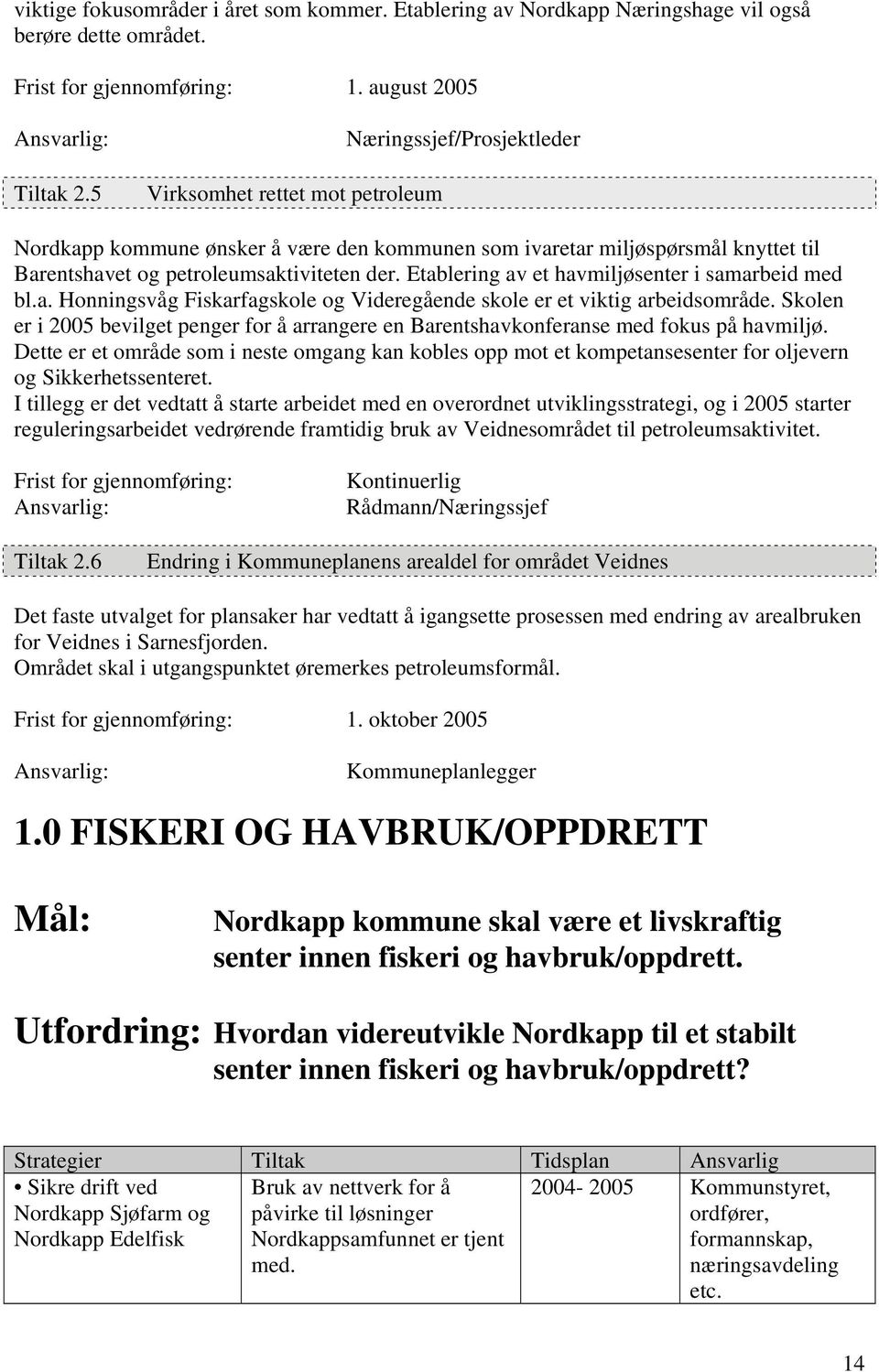 Etablering av et havmiljøsenter i samarbeid med bl.a. Honningsvåg Fiskarfagskole og Videregående skole er et viktig arbeidsområde.