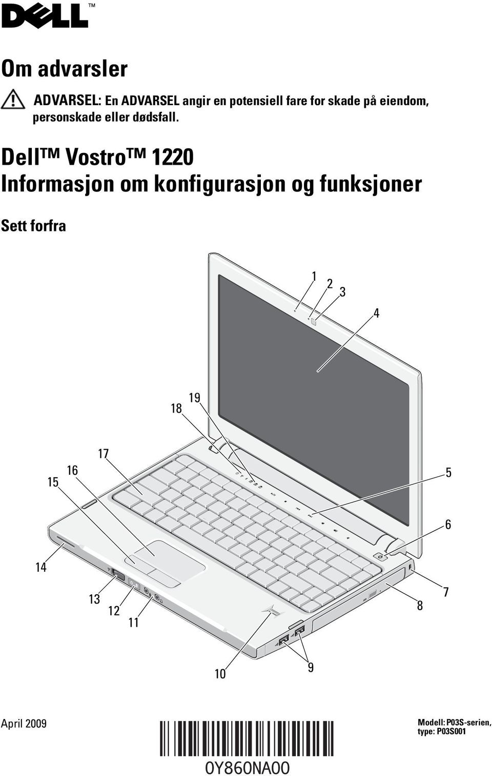 Dell Vostro 1220 Informasjon om konfigurasjon og funksjoner Sett