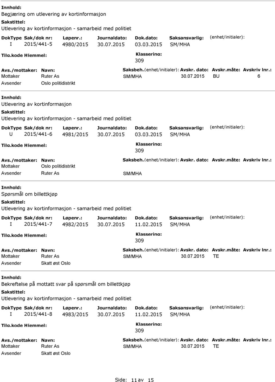 Avskr. dato: Avskr.måte: Avskriv lnr.: Mottaker Oslo politidistrikt Ruter As nnhold: Spørsmål om billettkjøp tlevering av kortinformasjon - samarbeid med politiet 2015/441-7 4982/2015 11.02.2015 Avs.