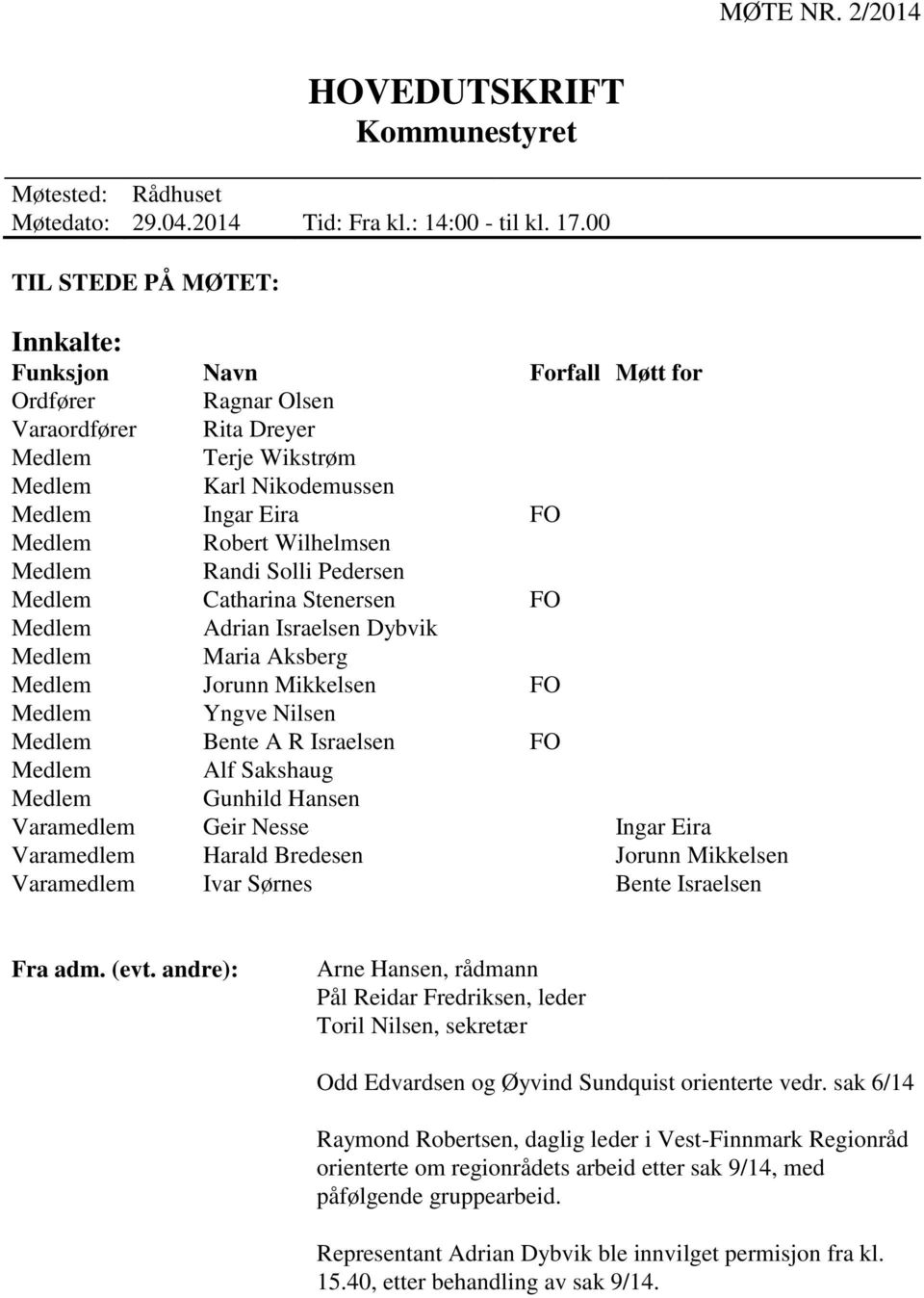 Wilhelmsen Medlem Randi Solli Pedersen Medlem Catharina Stenersen FO Medlem Adrian Israelsen Dybvik Medlem Maria Aksberg Medlem Jorunn Mikkelsen FO Medlem Yngve Nilsen Medlem Bente A R Israelsen FO