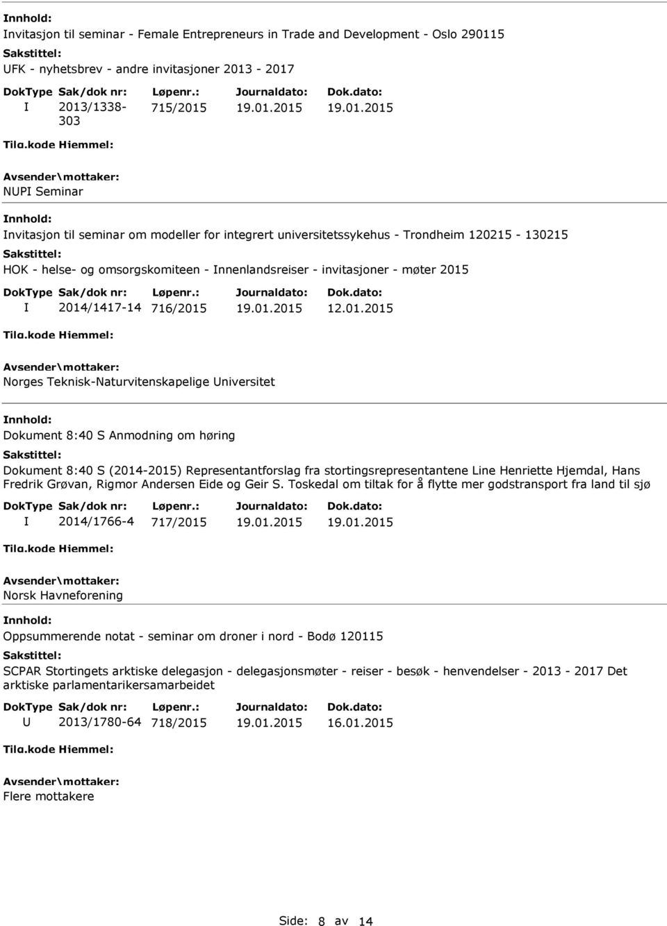 2014/1417-14 716/2015 12.01.2015 Norges Teknisk-Naturvitenskapelige Universitet Dokument 8:40 S Anmodning om høring Dokument 8:40 S (2014-2015) Representantforslag fra stortingsrepresentantene Line