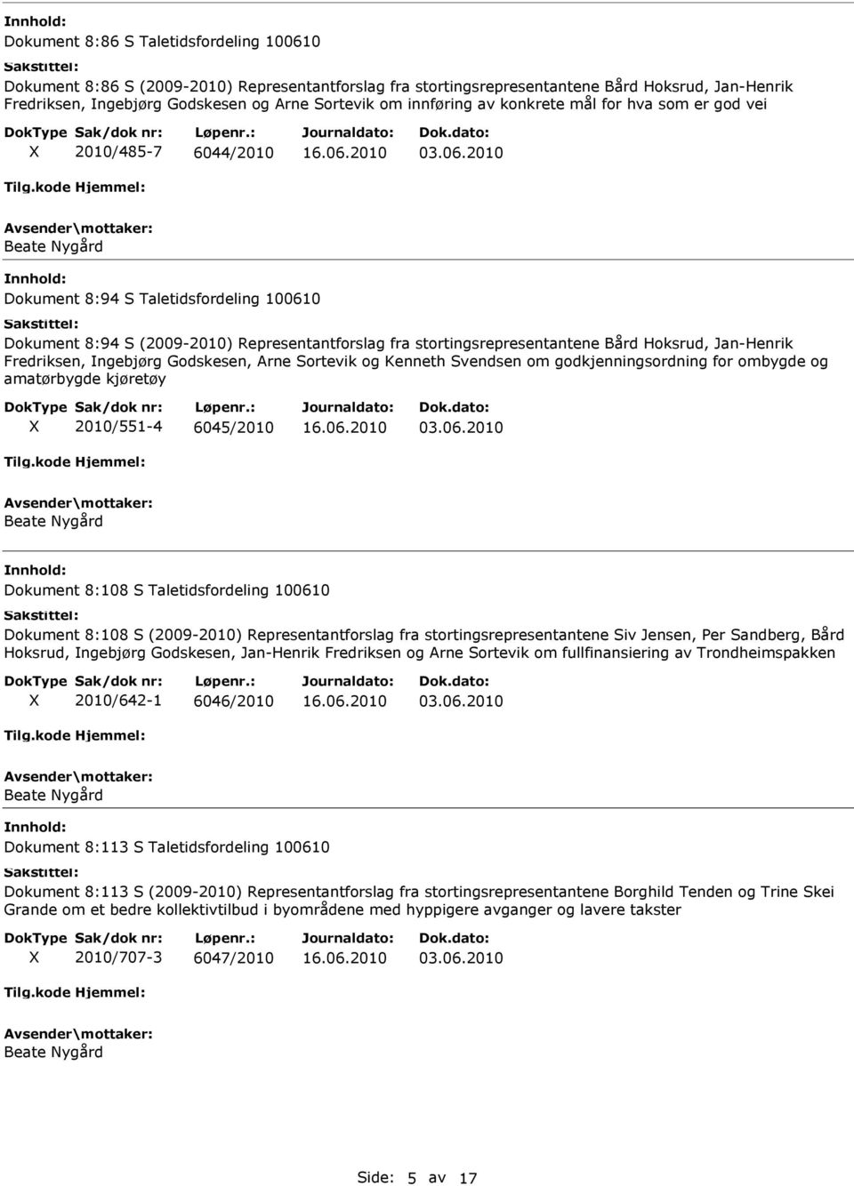 Hoksrud, Jan-Henrik Fredriksen, ngebjørg Godskesen, Arne Sortevik og Kenneth Svendsen om godkjenningsordning for ombygde og amatørbygde kjøretøy 2010/551-4 6045/2010 Dokument 8:108 S