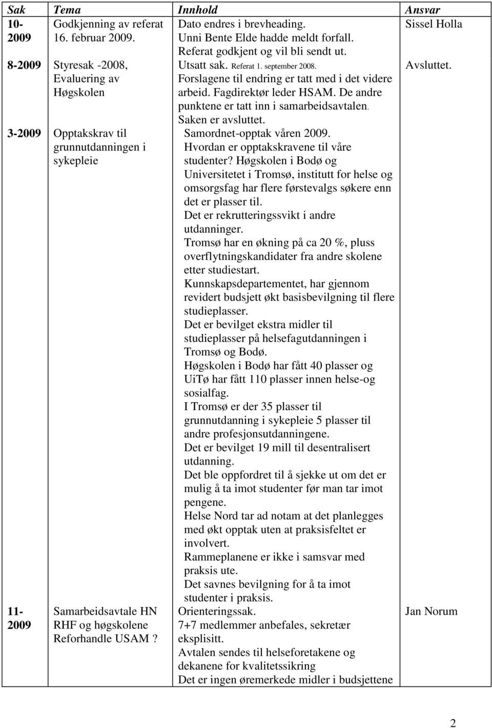 Referat 1. september 2008. Forslagene til endring er tatt med i det videre arbeid. Fagdirektør leder HSAM. De andre punktene er tatt inn i samarbeidsavtalen. Saken er avsluttet.