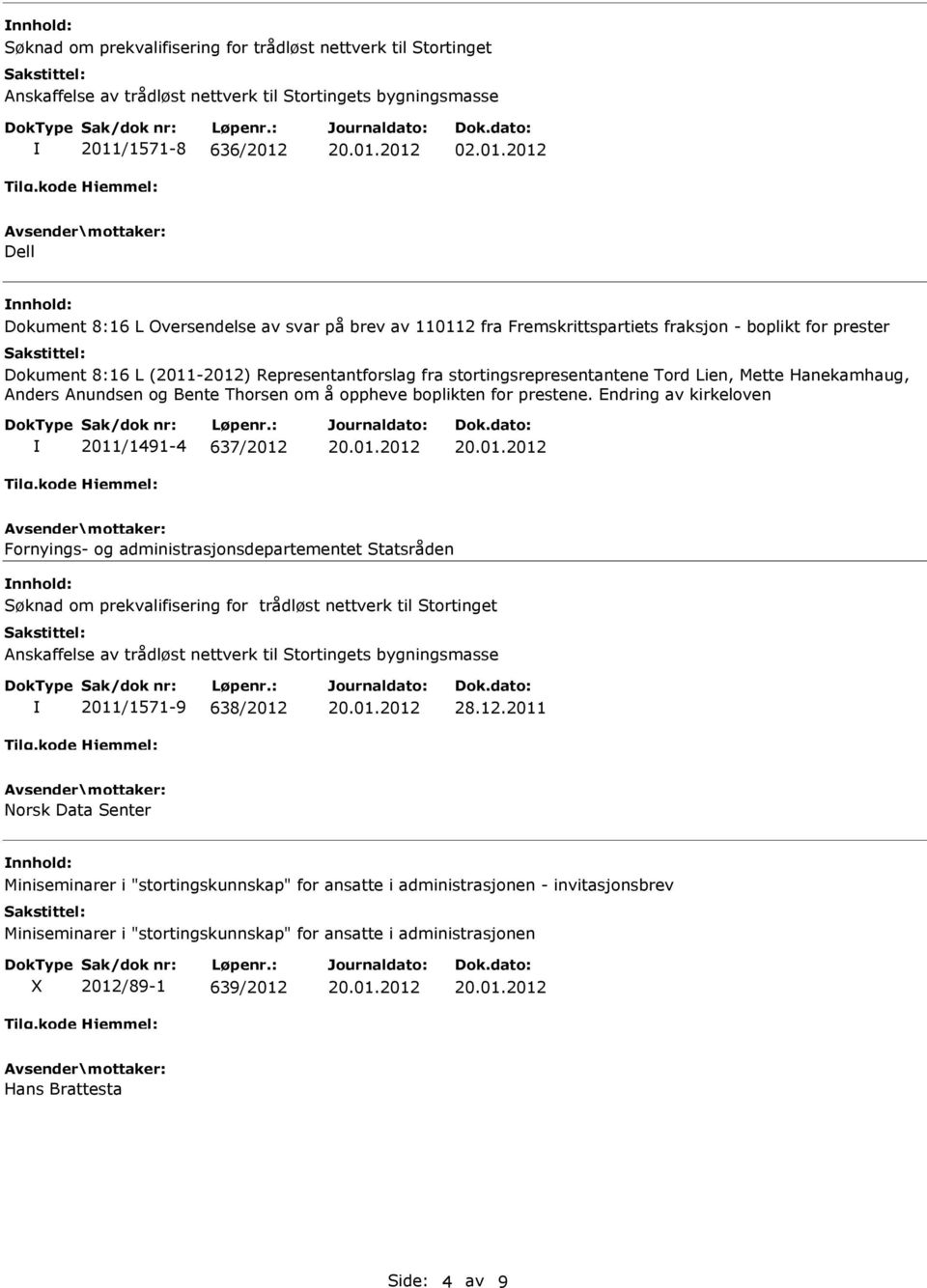 Endring av kirkeloven 2011/1491-4 637/2012 