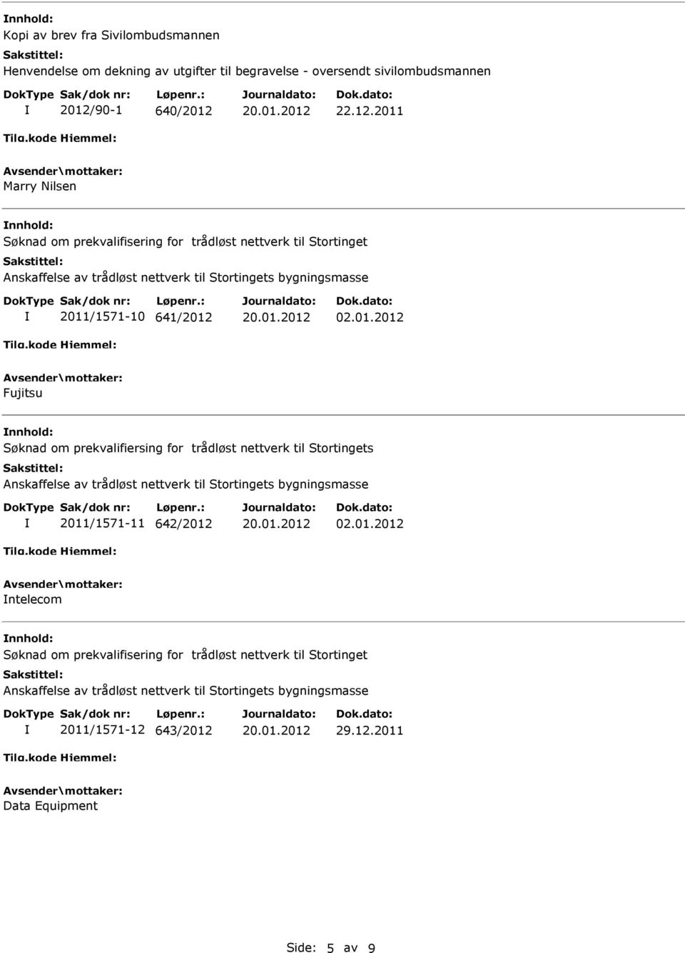 01.2012 Fujitsu Søknad om prekvalifiersing for trådløst nettverk til Stortingets