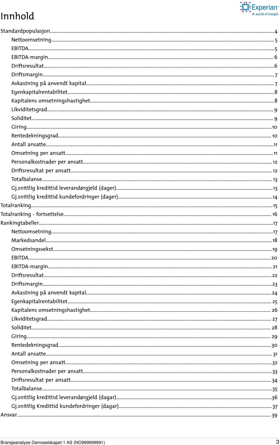 .. 12 Driftsresultat per ansatt... 12 Totalbalanse... 13 Gj.snittlig kredittid leverandørgjeld (dager)...13 Gj.snittlig kredittid kundefordringer (dager)...14 Totalranking.