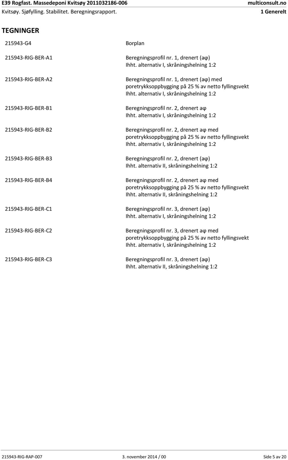 alternativ I, skråningshelning 1:2 Beregningsprofil nr. 2, drenert aϕ Ihht. alternativ I, skråningshelning 1:2 Beregningsprofil nr.