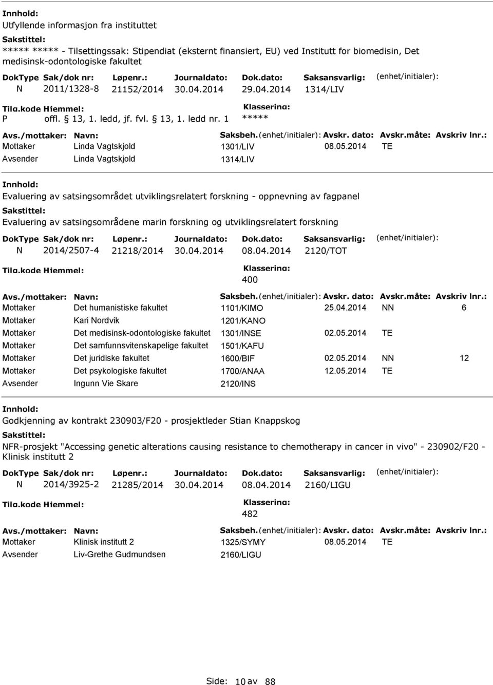 2014 TE Linda Vagtskjold 1314/LV Evaluering av satsingsområdet utviklingsrelatert forskning - oppnevning av fagpanel Evaluering av satsingsområdene marin forskning og utviklingsrelatert forskning