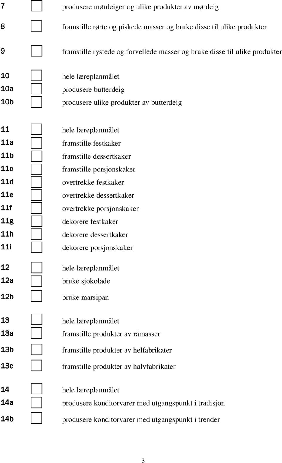 porsjonskaker 11d overtrekke festkaker 11e overtrekke dessertkaker 11f overtrekke porsjonskaker 11g dekorere festkaker 11h dekorere dessertkaker 11i dekorere porsjonskaker 12 hele læreplanmålet 12a