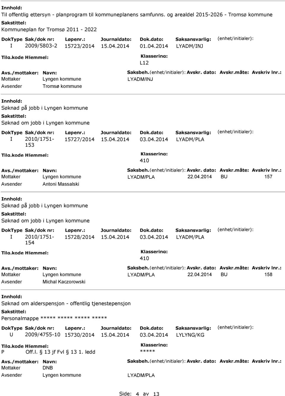 2014 LYADM/LA 410 Avs./mottaker: Navn: Saksbeh. Avskr. dato: Avskr.måte: Avskriv lnr.: LYADM/LA 22.04.