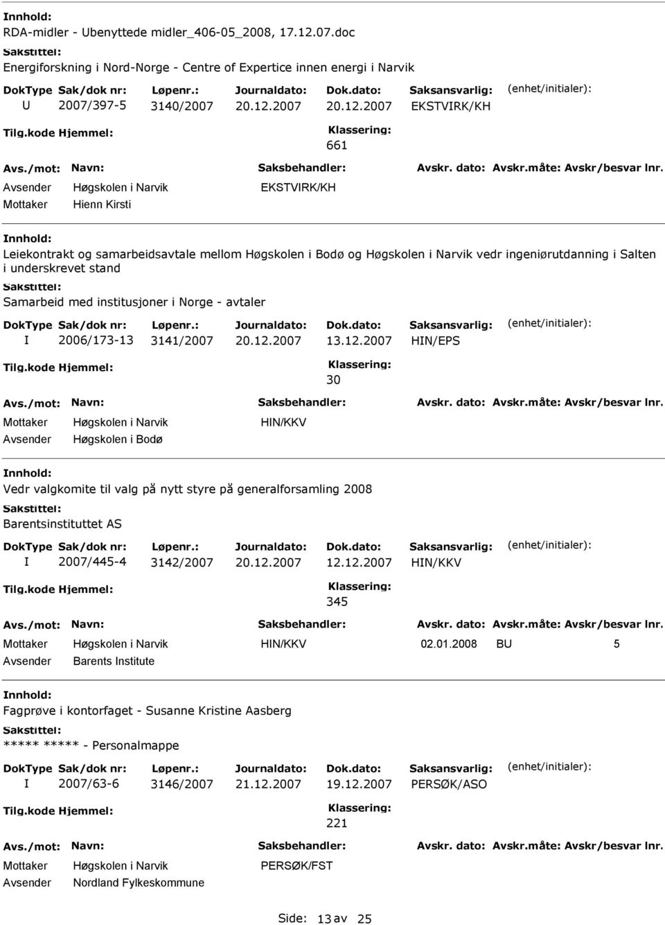 Høgskolen i Bodø og vedr ingeniørutdanning i Salten i underskrevet stand Samarbeid med institusjoner i Norge - avtaler 2006/173-13 3141/2007 13.12.