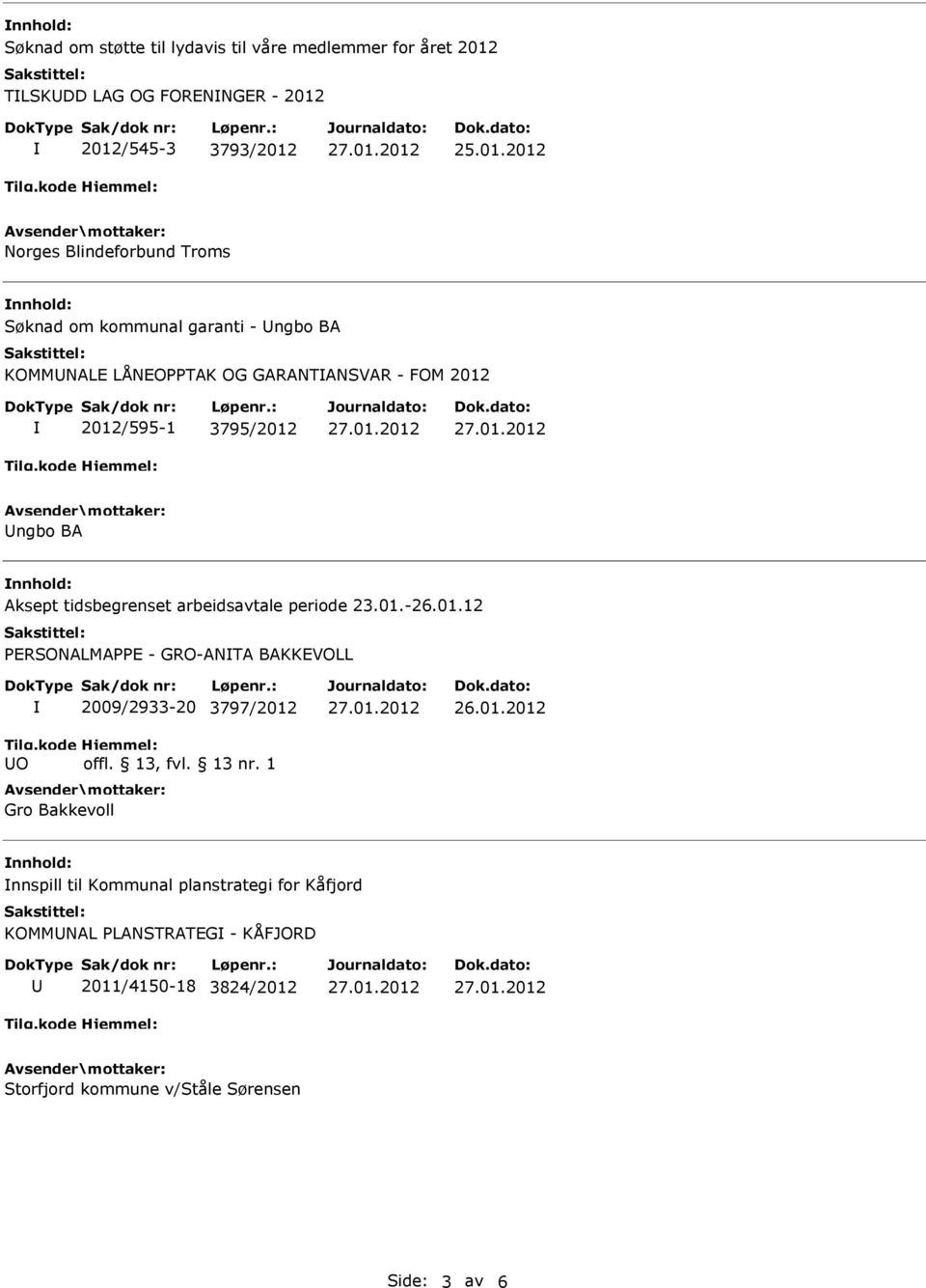 2012/545-3 3793/2012 25.01.2012 Norges Blindeforbund Troms Søknad om kommunal garanti - ngbo BA KOMMNALE LÅNEOPPTAK OG GARANTANSVAR - FOM