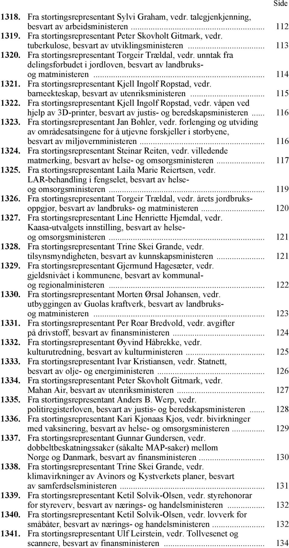 Fra stortingsrepresentant Kjell Ingolf Ropstad, vedr. barneekteskap, besvart av utenriksministeren... 115 1322. Fra stortingsrepresentant Kjell Ingolf Ropstad, vedr.