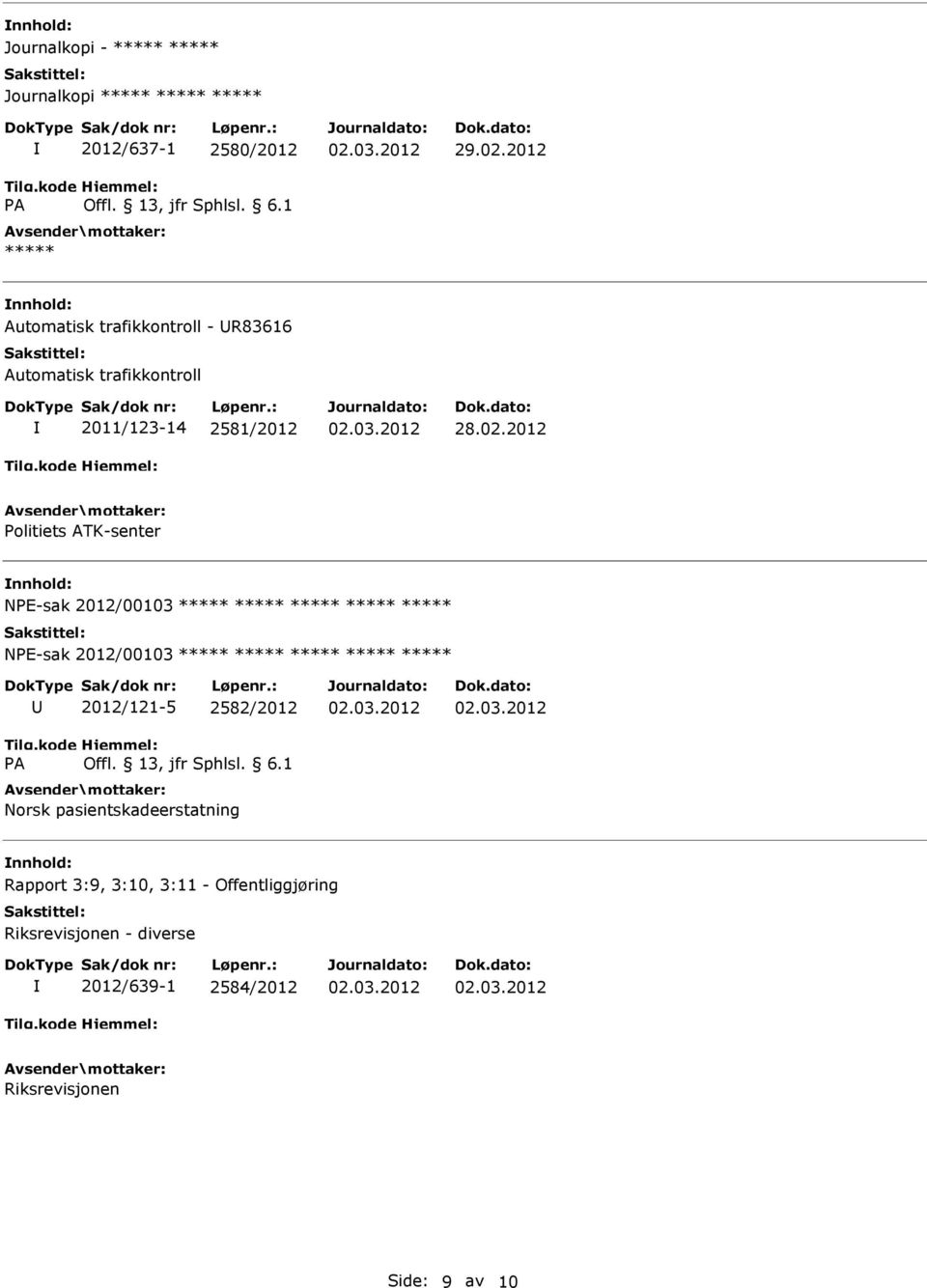 2012 Politiets ATK-senter NPE-sak 2012/00103 ***** ***** ***** ***** ***** NPE-sak 2012/00103 ***** ***** *****