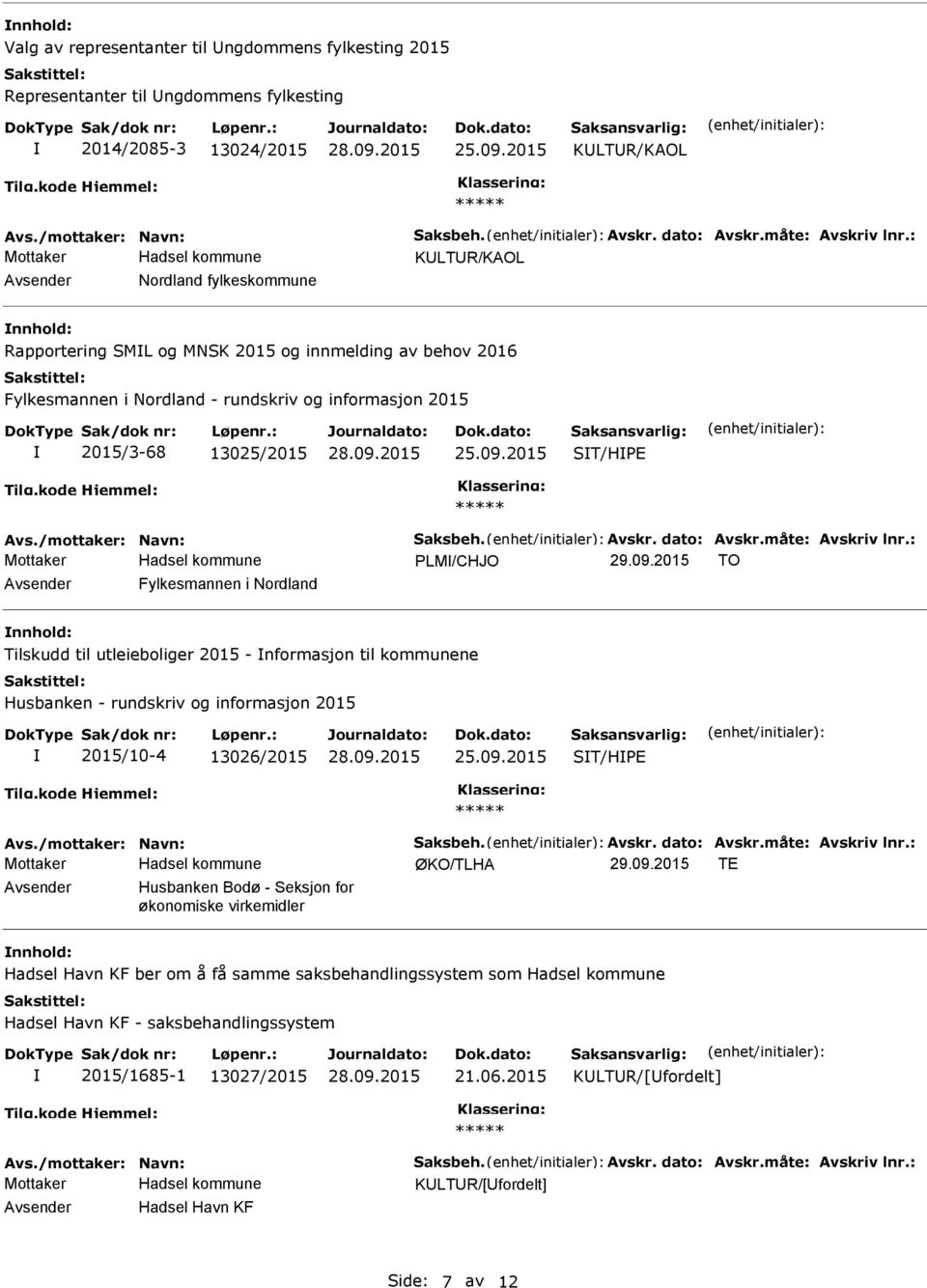 /mottaker: Navn: Saksbeh. Avskr. dato: Avskr.måte: Avskriv lnr.: PLM/CHJO 29.09.