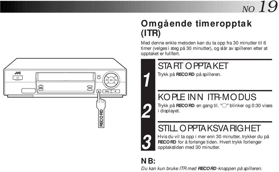 KOPLE INN ITR-MODUS på RECORD en gang til. " " blinker og : vises i displayet.