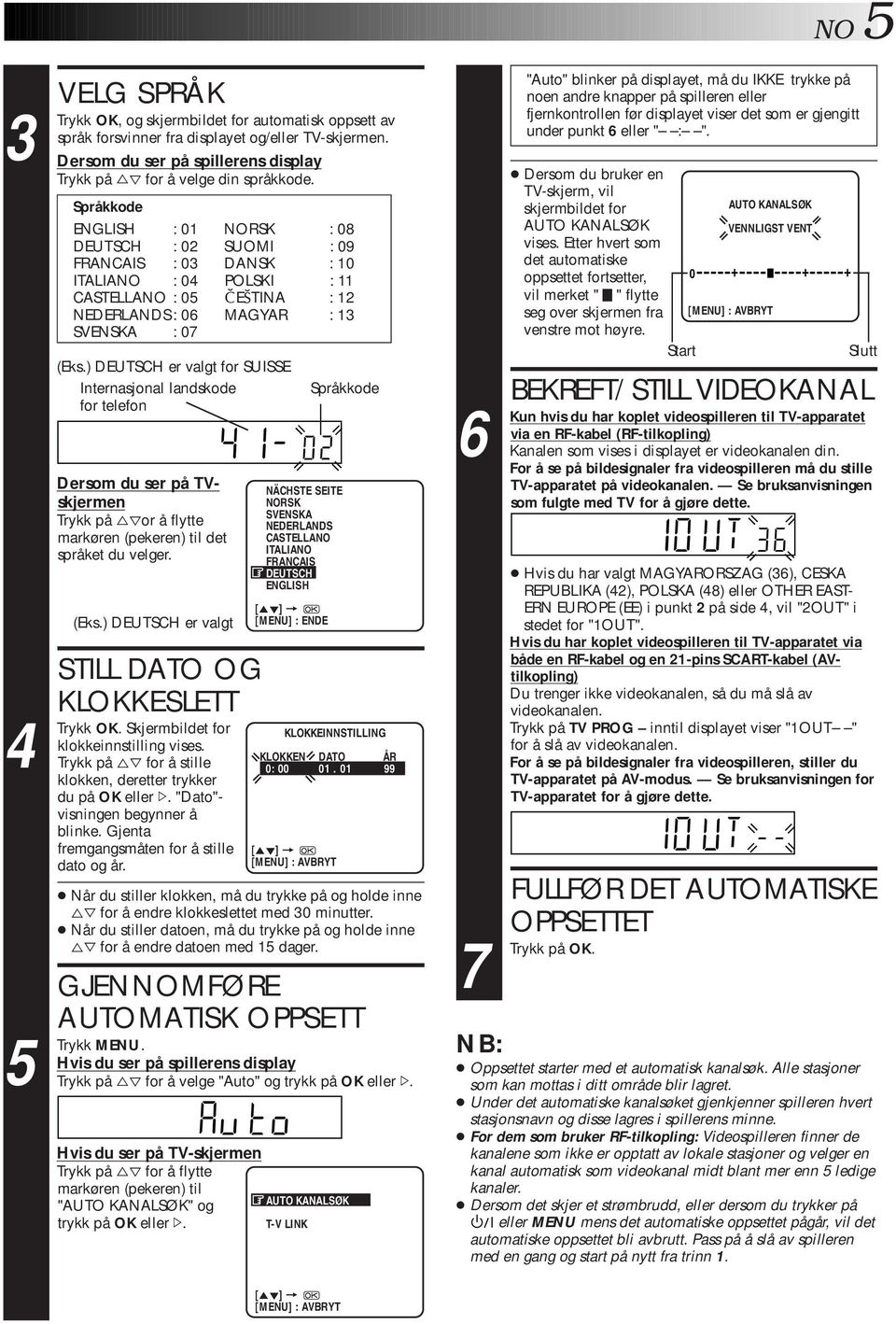 ) DEUTSCH er valgt for SUISSE Internasjonal landskode for telefon Dersom du ser på TVskjermen på %fior å flytte markøren (pekeren) til det språket du velger. (Eks.