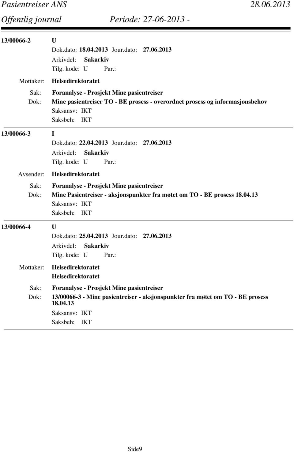 2013 Mine pasientreiser TO - BE prosess - overordnet prosess og informasjonsbehov -3 I Dok.dato: 22.04.